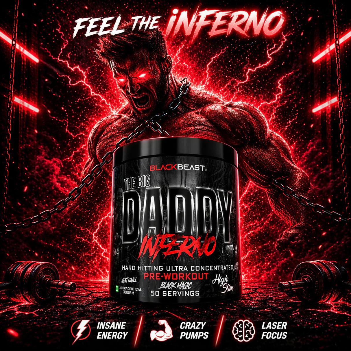 Black Beast Big Daddy Inferno Pre-Workout | Citrulline Malate & Beta Alanine | 300g