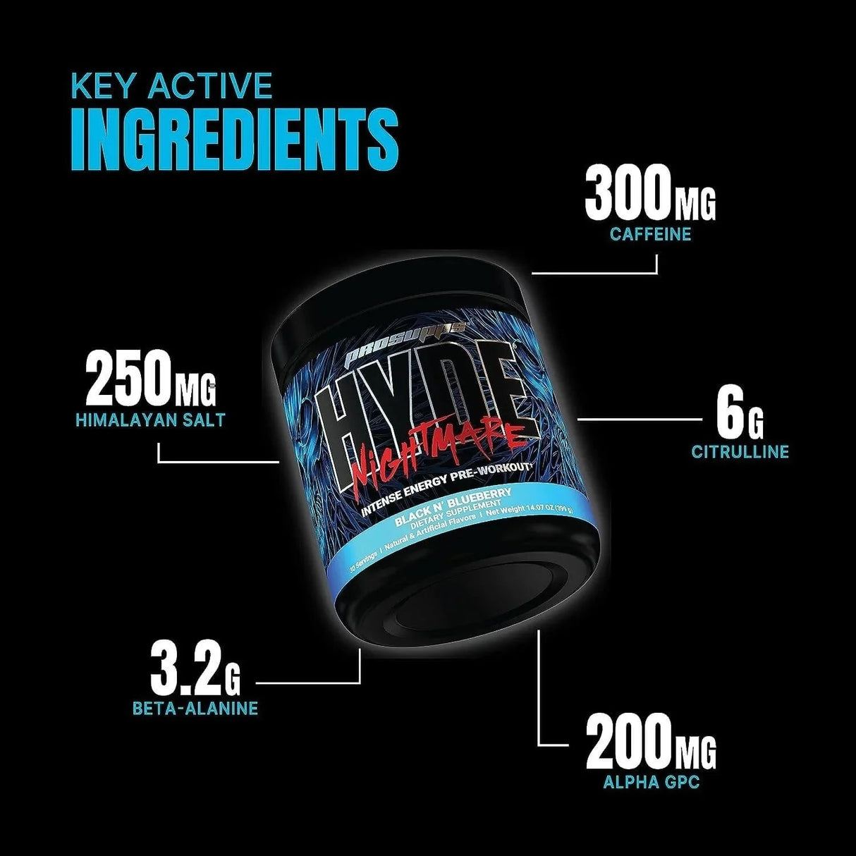 ProSupps HYDE Nightmare Intense Pre-Workout (30 Servings) + Nutristar Micronized CREA Gold Creatine Monohydrate 250g (83 Servings) - Extreme Energy & Power Combo