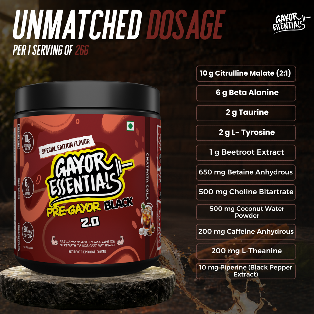 Gayor Essentials Pre Gayor Black 2.0 Pre-Workout Powder 338g | 200mg Caffeine
