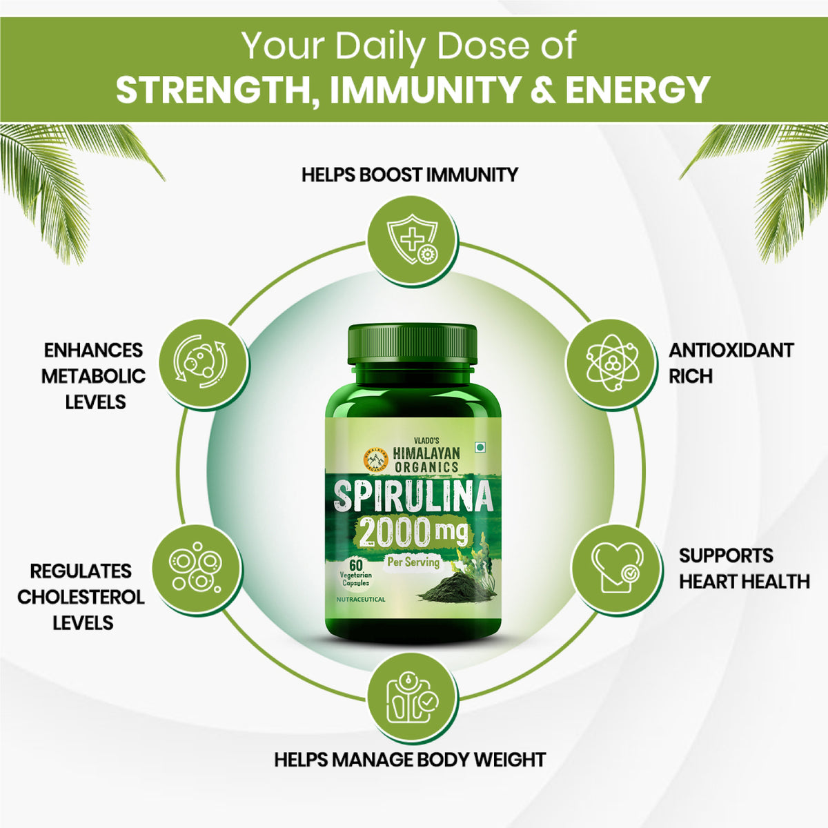 Vlado's Himalayan Organics, Spirulina, 2000mg - 60 Veg Capsules