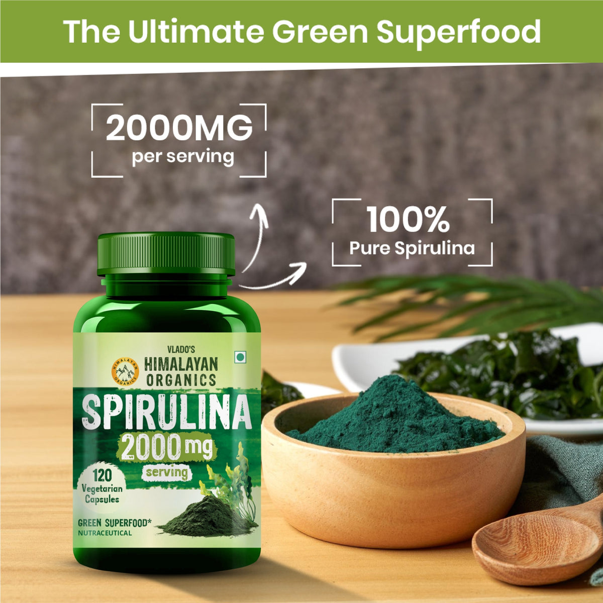 Vlado's Himalayan Organics, Spirulina, 2000mg - 120 Veg Capsules