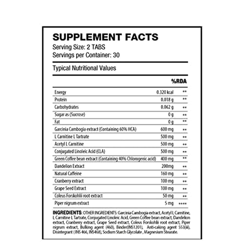 QNT RIPTEK PRO | 600mg Garcinia, 500mg L-Carnitine, 500mg CLA | Helps in Weight Control | 60 Tabs