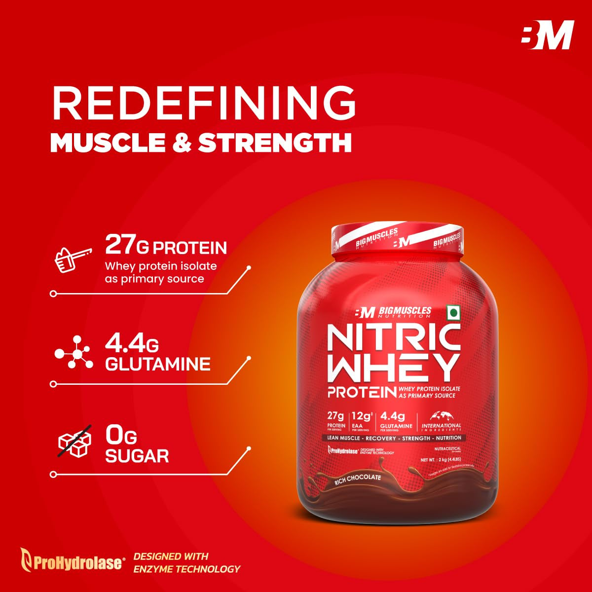 Big Muscles Nutrition Nitric Whey Protein - 4.4 Lbs - Nutristar