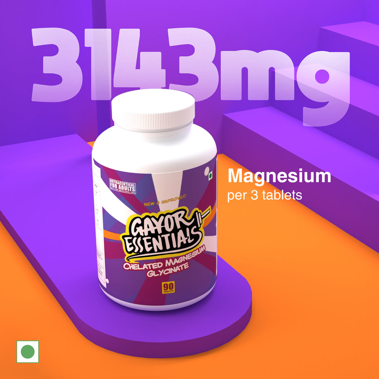 Gayor Essentials Magnesium Glycinate Supplement | 440mg Elemental Magnesium | 90 Tablets