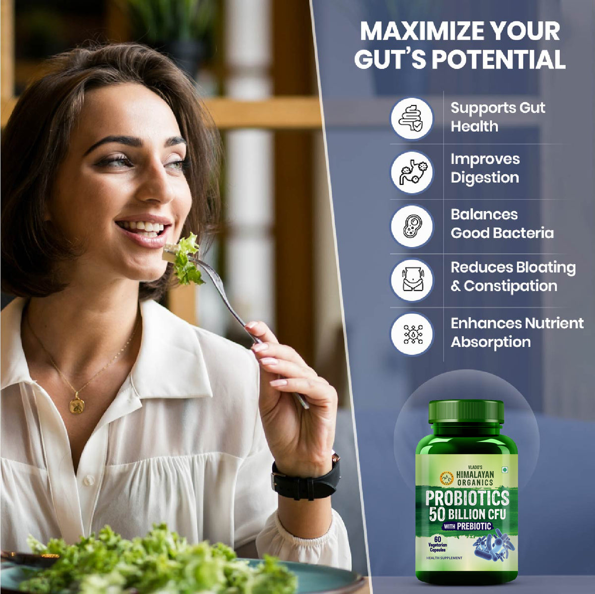 Vlado's Himalayan Organics, Probiotics 50 Billion CFU with Prebiotic 150mg - 60 Veg Capsules