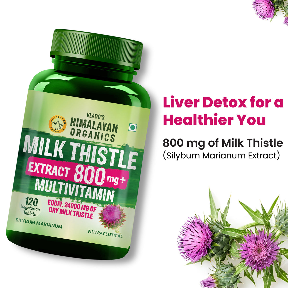 Vlado's Himalayan Organics, Milk Thistle Extract, 800mg - 120 Veg Tablets