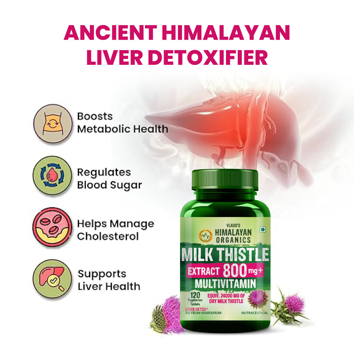 Vlado's Himalayan Organics, Milk Thistle Extract, 800mg - 120 Veg Tablets