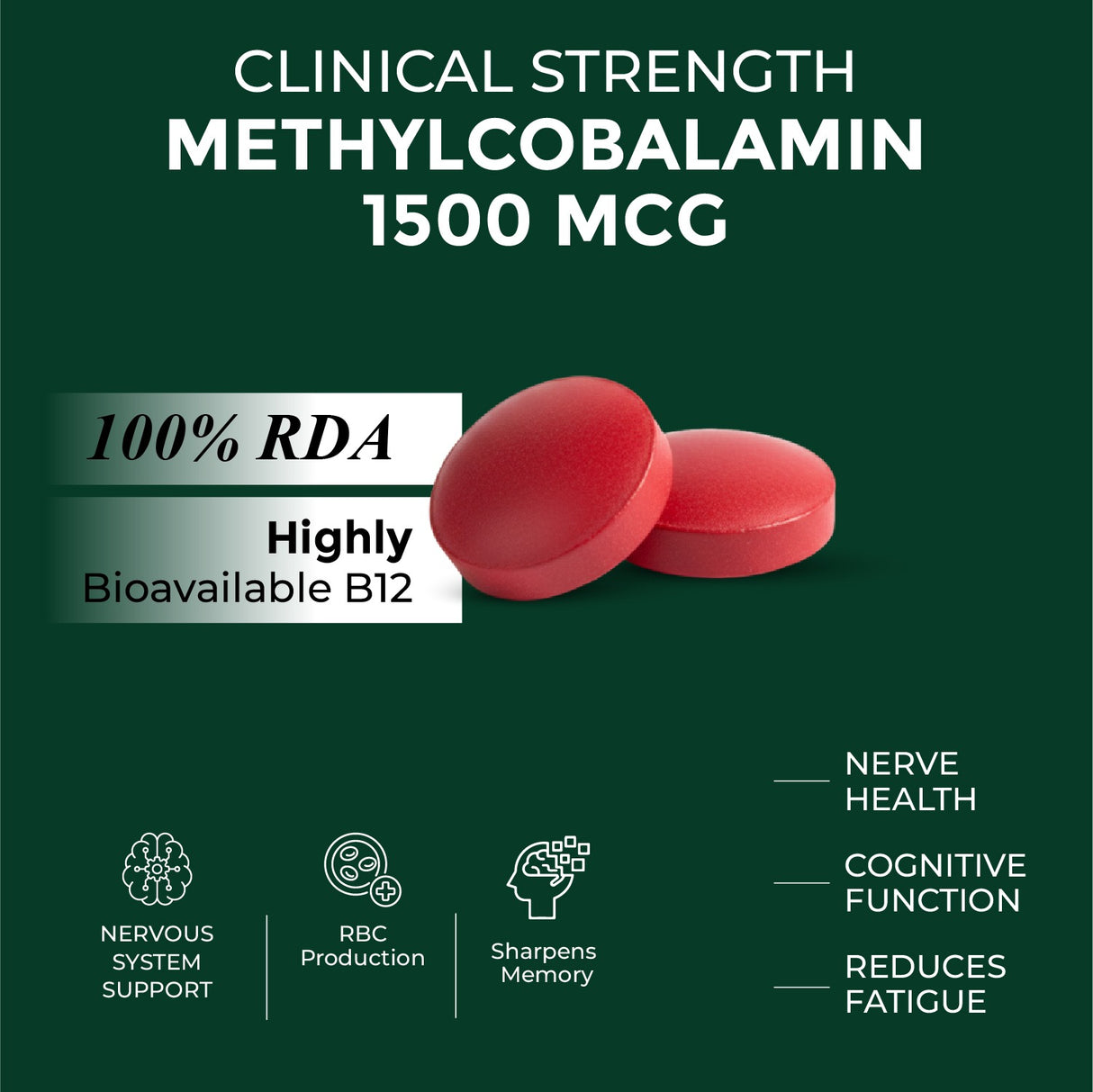 Vlado's Himalayan Organics Vitamin B12 1500mcg Tablets | 120 Veg Tablets | Methylcobalamin Supplement