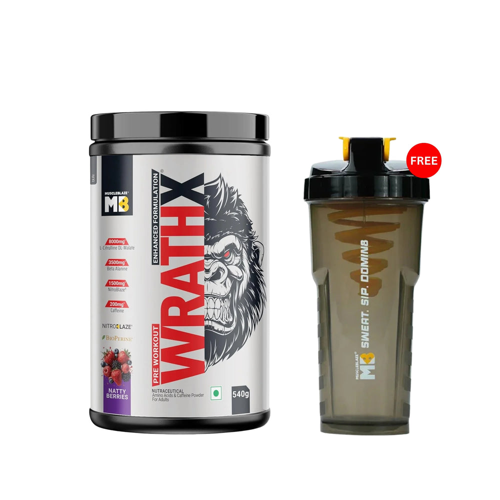 MuscleBlaze WrathX Pre-Workout - 30 Servings | Buy 1 + Get MB Shaker Combo Pack