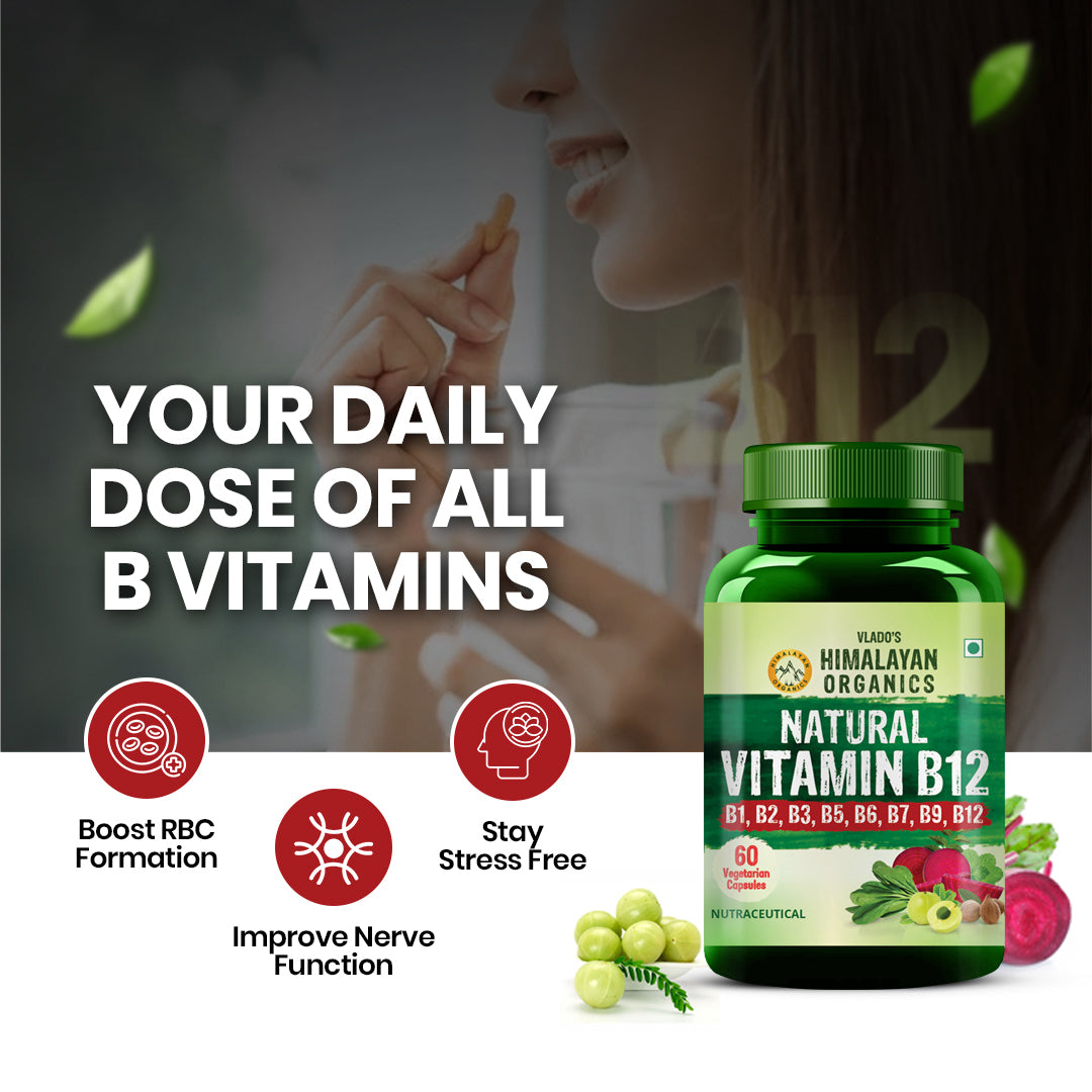 Vlado's Himalayan Organics, Vitamin B12 with B1 B2 B3 B5 B6 B7 B9 Moringa - 60 Veg Capsules