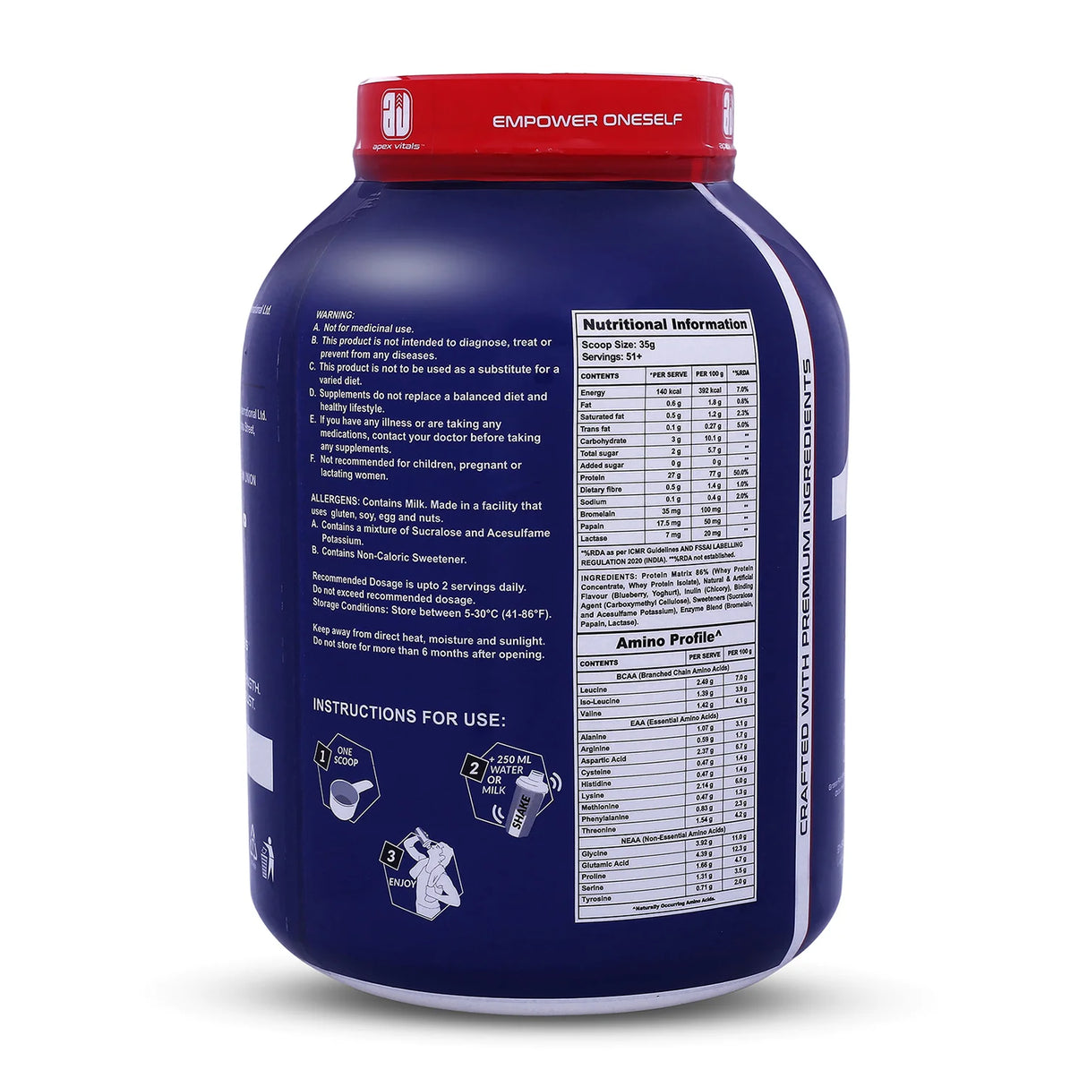 Apex Vitals 1 Whey with Digestive Enzymes - 4 Lbs