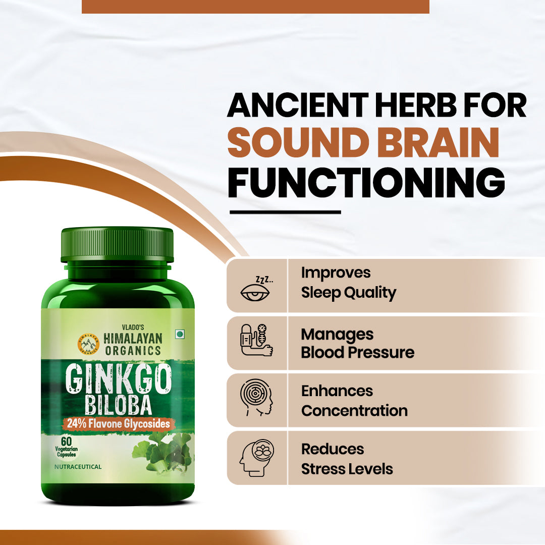 Vlado's Himalayan Organics, Ginkgo Biloba with Brahmi, 500mg - 60 Veg Capsules