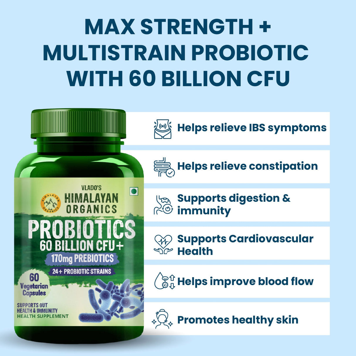 Vlado's Himalayan Organics, Probiotics 60 Billion CFU with Prebiotics 170mg - 60 Veg Capsules