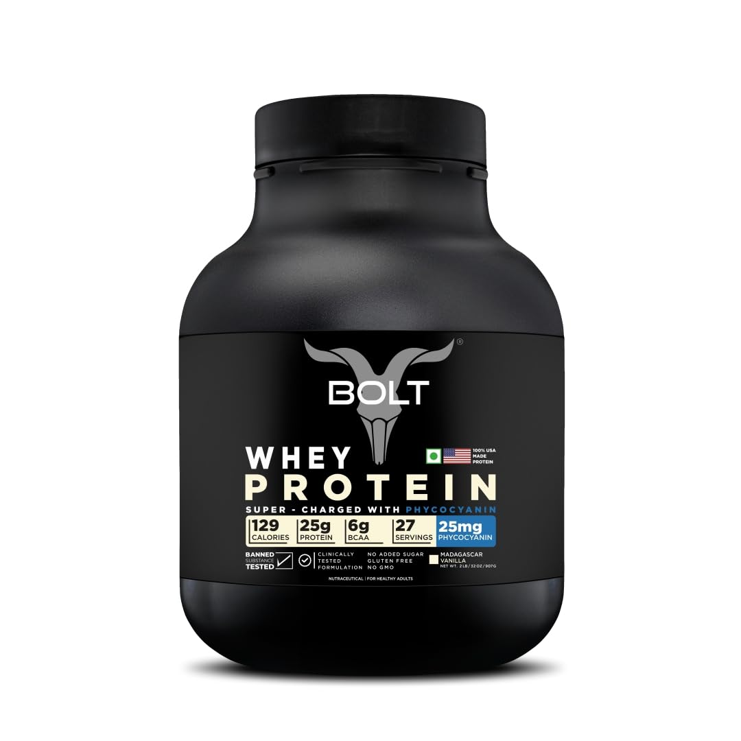 Bolt Nutrition 100% Whey Protein Powder | Muscle Recovery & Lean Muscle Support | 5lbs, 69 Servings