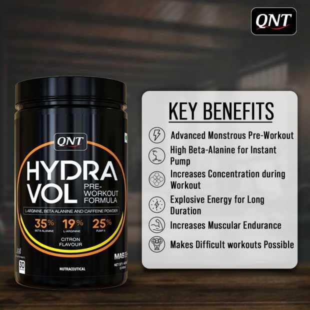 QNT Hydravol Pre-Workout Formula | Beta-Alanine, Caffeine | Energy Boost, Focus & Muscle Strength | 400g, 30 Servings