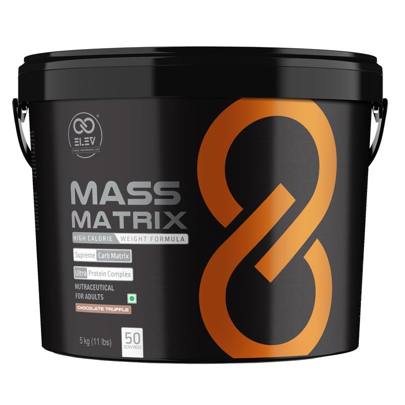 Elev Mass Matrix Mass Gainer Powder 5kg | Whey & Pea Protein | 50 Servings | Free Gift Inside