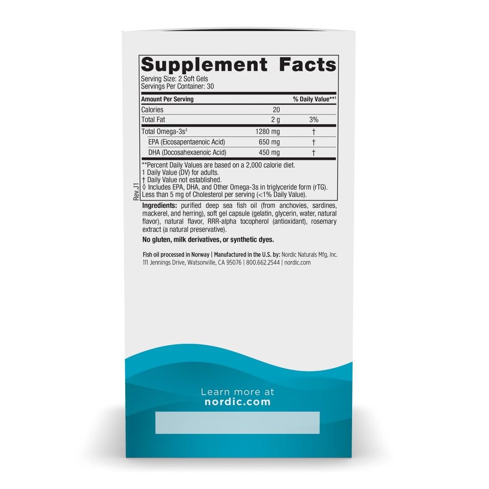 Nordic Naturals Ultimate Omega 3 Fish Oil Softgels | 1280mg Omega-3 Fatty Acids | EPA & DHA | 60 Softgels
