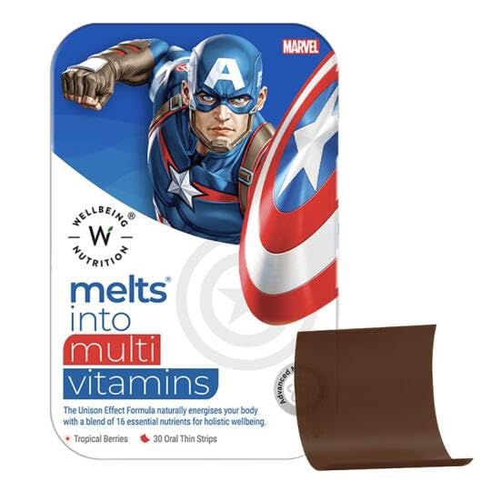 Wellbeing Nutrition Marvel Melts Multivitamins for Kids | 100% RDA Vitamins A, B-Complex, C, D & Iron | Kids Growth & Development | 30 Oral Strips