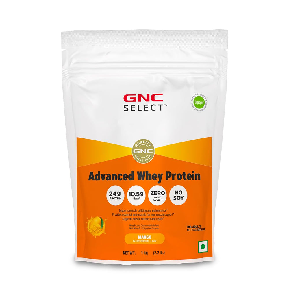 GNC Select Advanced Whey Protein | 24g Protein | 10.5g EAAs | Whey Isolate & Concentrate Blend | 1kg