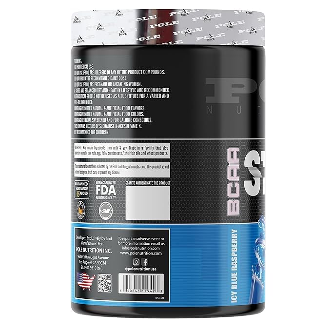 Pole Nutrition BCAA Stroke Endurance, Recovery, and Hydration 420g | 2G Citrulline Malate | 2.5g Glutamine | 30 Servings