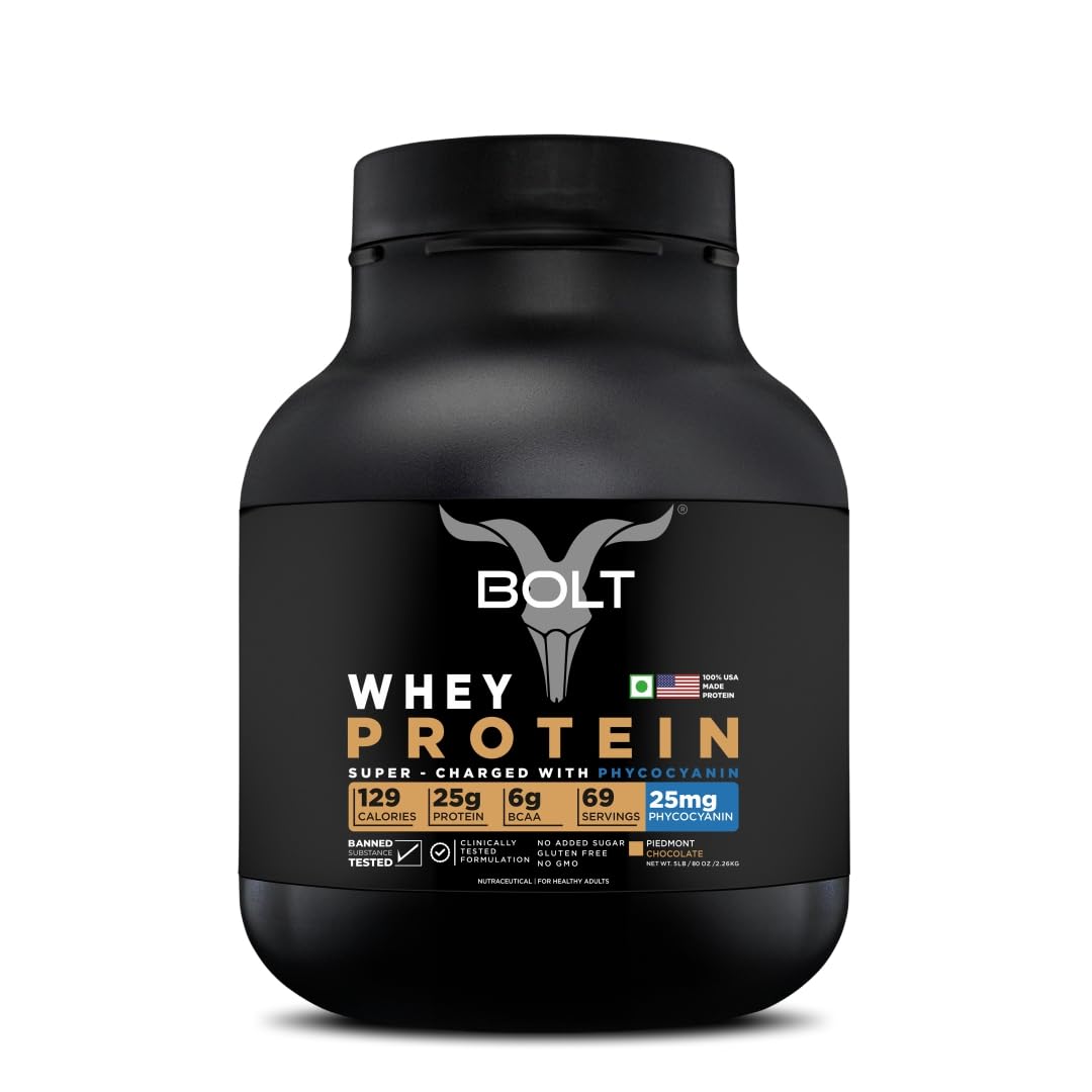Bolt Nutrition 100% Whey Protein Powder | Muscle Recovery & Lean Muscle Support | 5lbs, 69 Servings