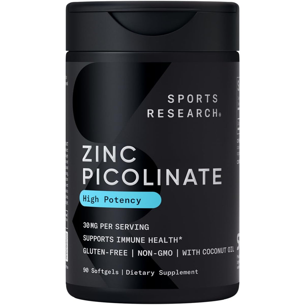 Sports Research Zinc Picolinate High Potency 30mg | 90 Liquid Softgels