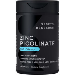 Sports Research Zinc Picolinate High Potency 30mg | 90 Liquid Softgels