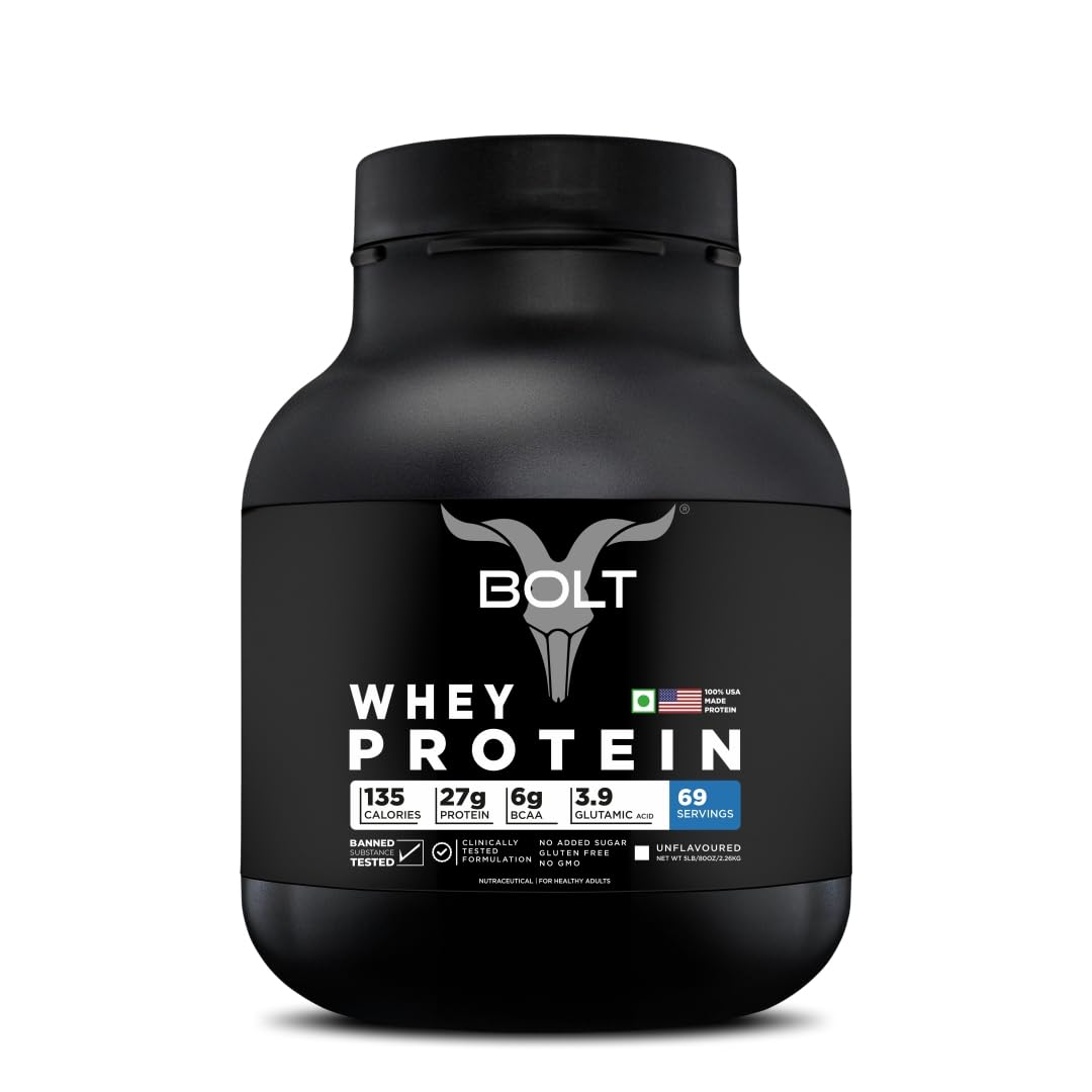 Bolt Nutrition 100% Whey Protein Powder | Muscle Recovery & Lean Muscle Support | 5lbs, 69 Servings