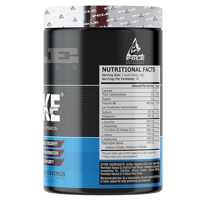 Pole Nutrition BCAA Stroke Endurance, Recovery, and Hydration 420g | 2G Citrulline Malate | 2.5g Glutamine | 30 Servings