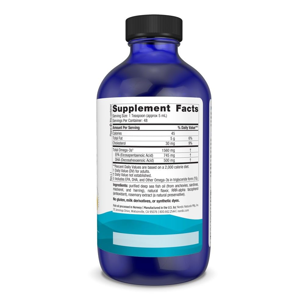 Nordic Naturals Omega-3 Liquid 1560mg | Sardine Fish Oil | EPA & DHA | 237ml (8 Oz)