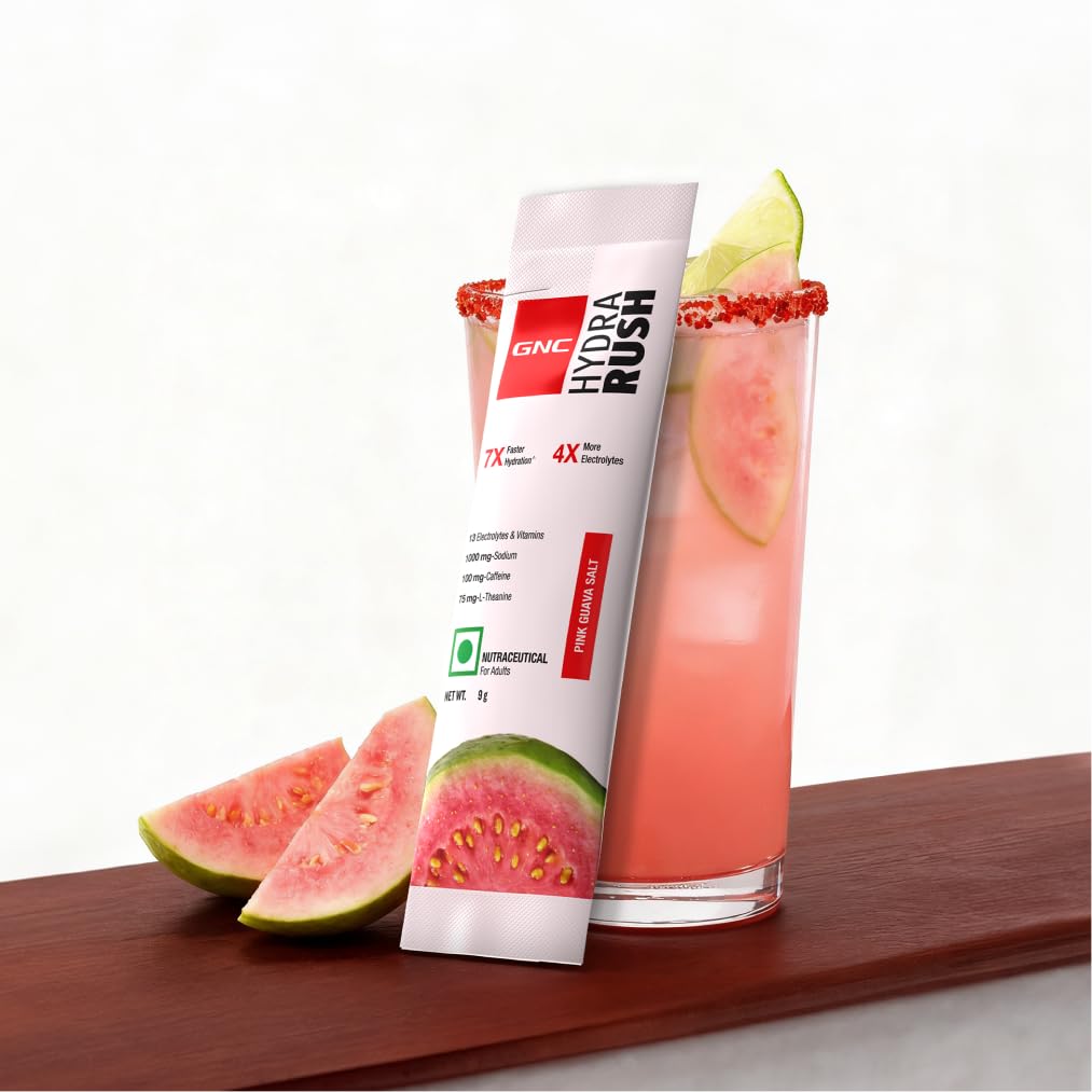 GNC HydraRush Advanced Hypotonic Hydration Formula | 13 Electrolytes, Vitamins & Himalayan Pink Salt | 135 gm | 15 Sachets