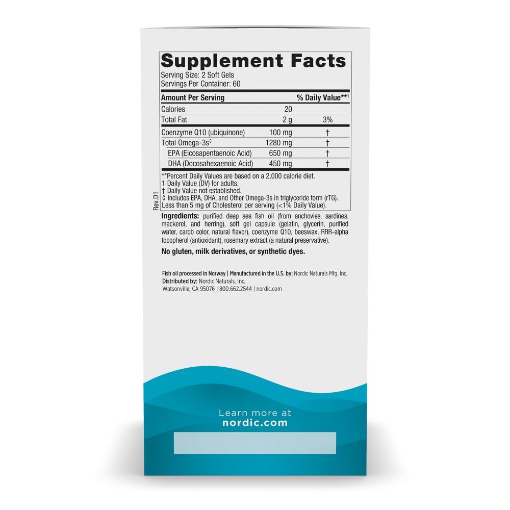 Nordic Naturals Ultimate Omega + CoQ10 | 1280mg Omega-3 Fish Oil | Ubiquinol CoQ10 100mg | 120 Softgels