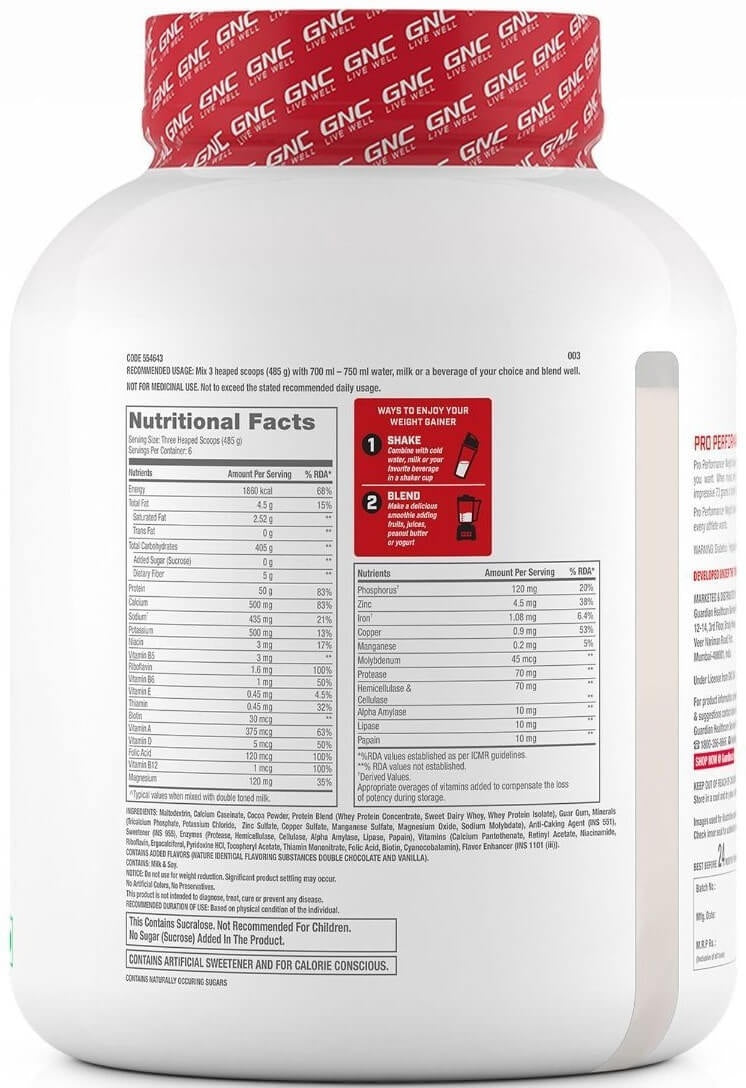 GNC Pro Performance Weight Gainer , 3 kg - Nutristar