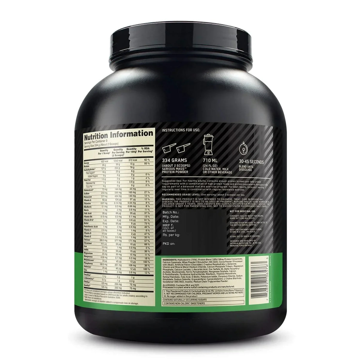 Optimum Nutrition (ON) Serious Mass 6.6 Lbs + Nutristar Micronized CREA Gold Creatine Monohydrate 250g (83 Servings) - Extreme Mass Gain Stack