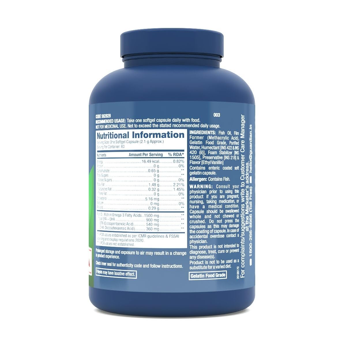 GNC Triple Strength Fish Oil - 1500 mg Fish Oil with 900 mg of highly absorbable EPA/DHA Omega-3 - 60 Softgels - Nutristar