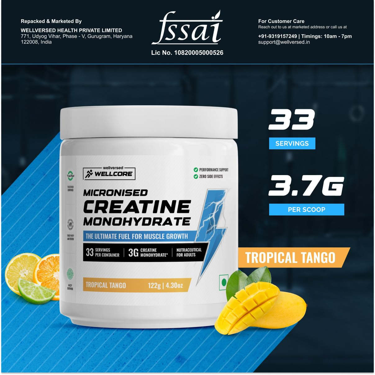 Wellcore Micronised Creatine Monohydrate, 122g - Nutristar