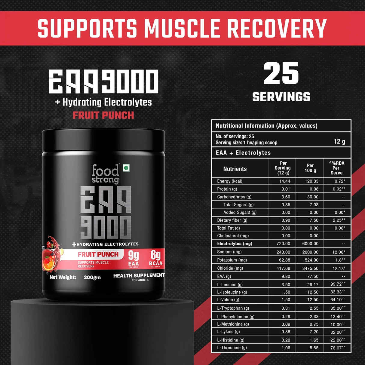 Food Strong EAA 9000 with Hydrating Electrolytes - 300 Gm