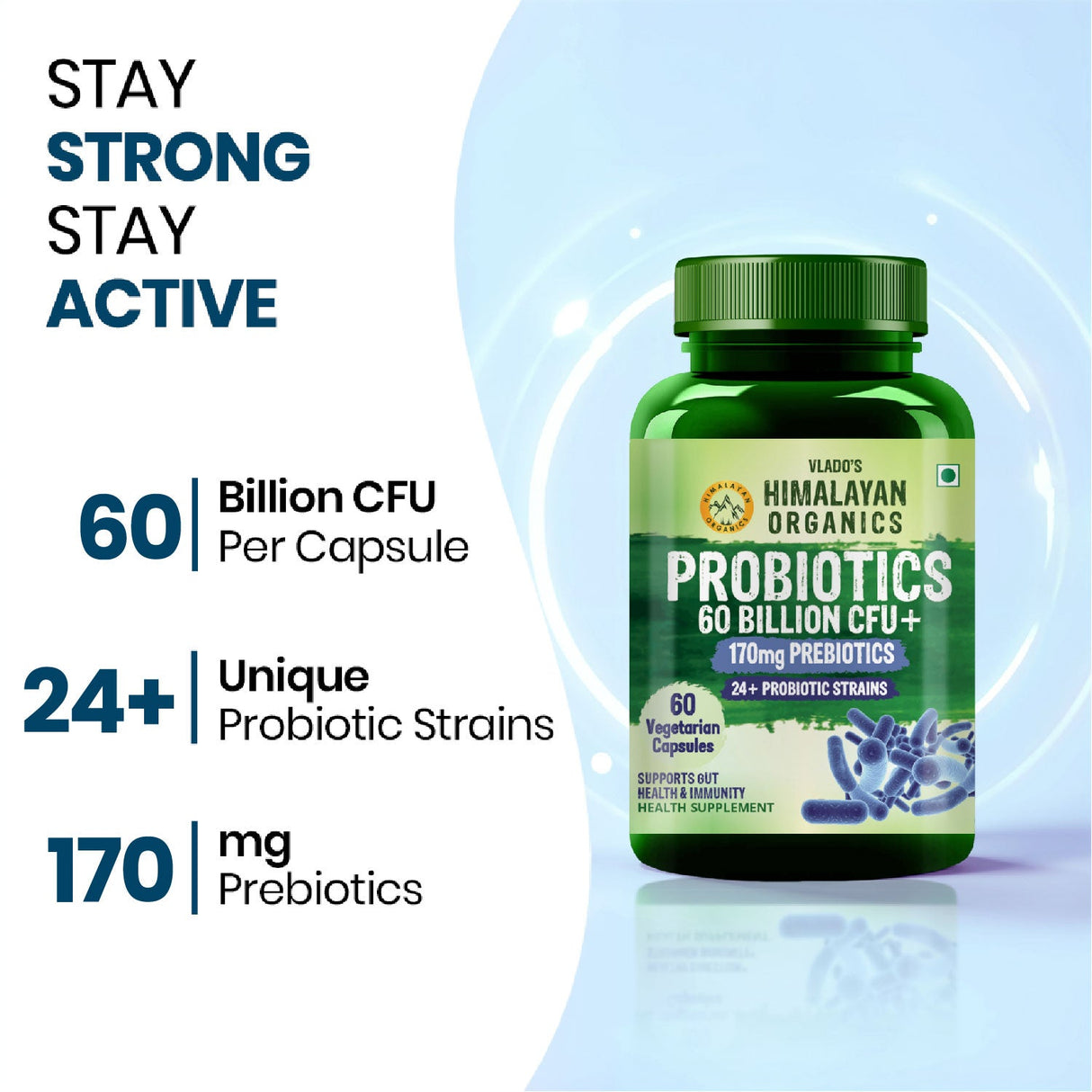 Vlado's Himalayan Organics, Probiotics 60 Billion CFU with Prebiotics 170mg - 60 Veg Capsules