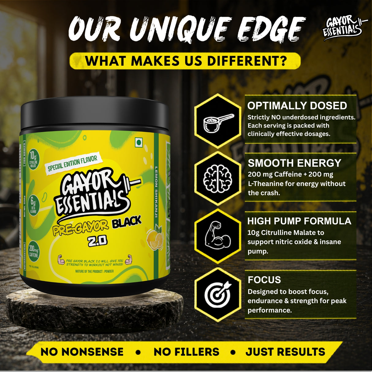 Gayor Essentials Pre Gayor Black 2.0 Pre-Workout Powder 338g | 200mg Caffeine