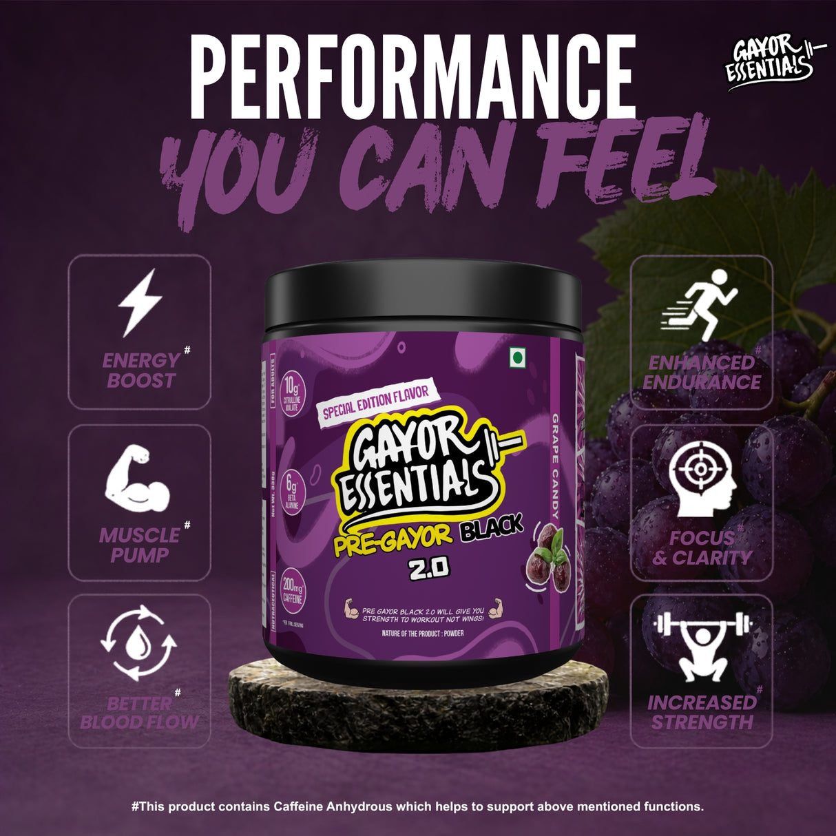 Gayor Essentials Pre Gayor Black 2.0 Pre-Workout Powder 338g | 200mg Caffeine