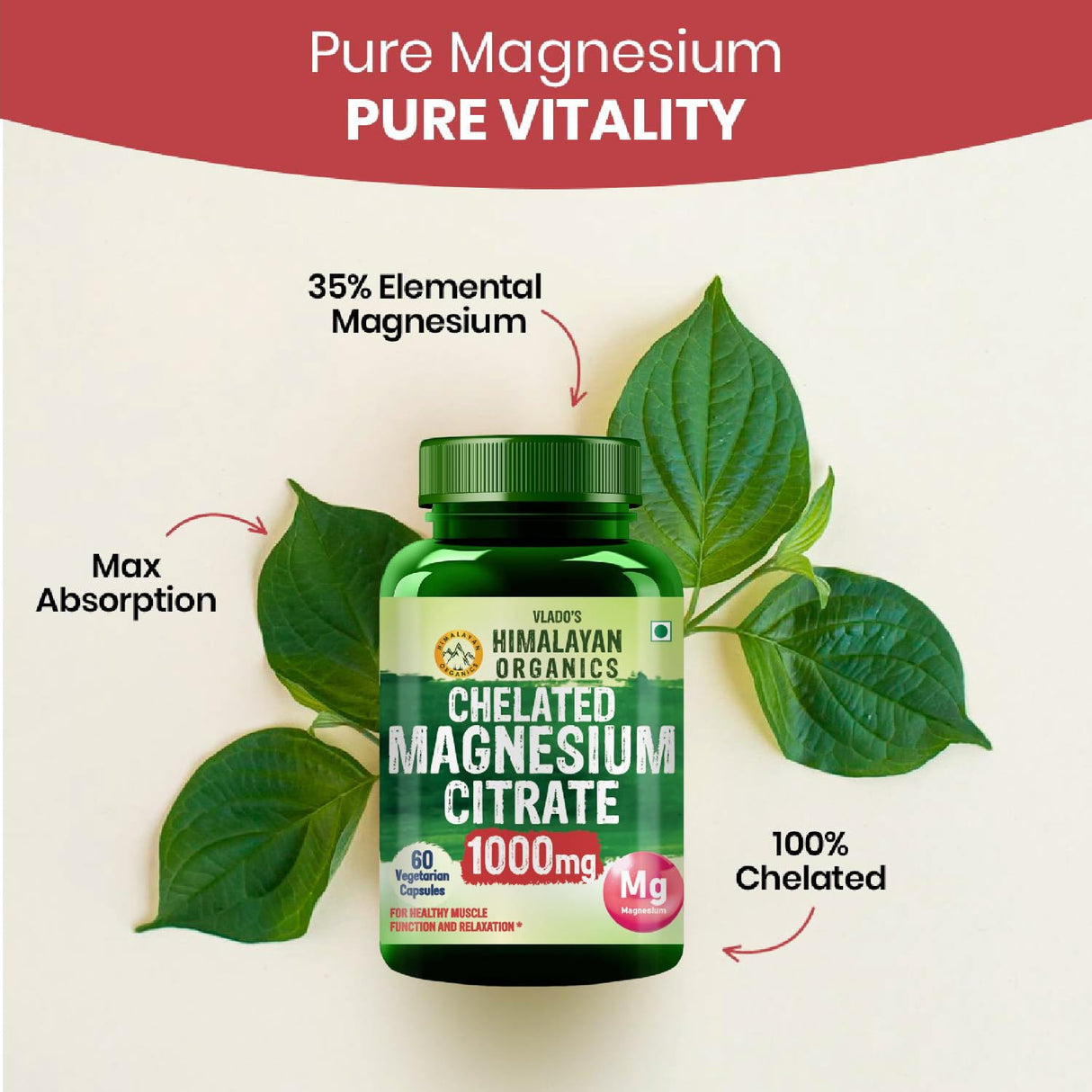 Vlado's Himalayan Organics Magnesium Citrate 1000mg | 60 Veg Capsules | Muscle Relaxation & Sleep Support