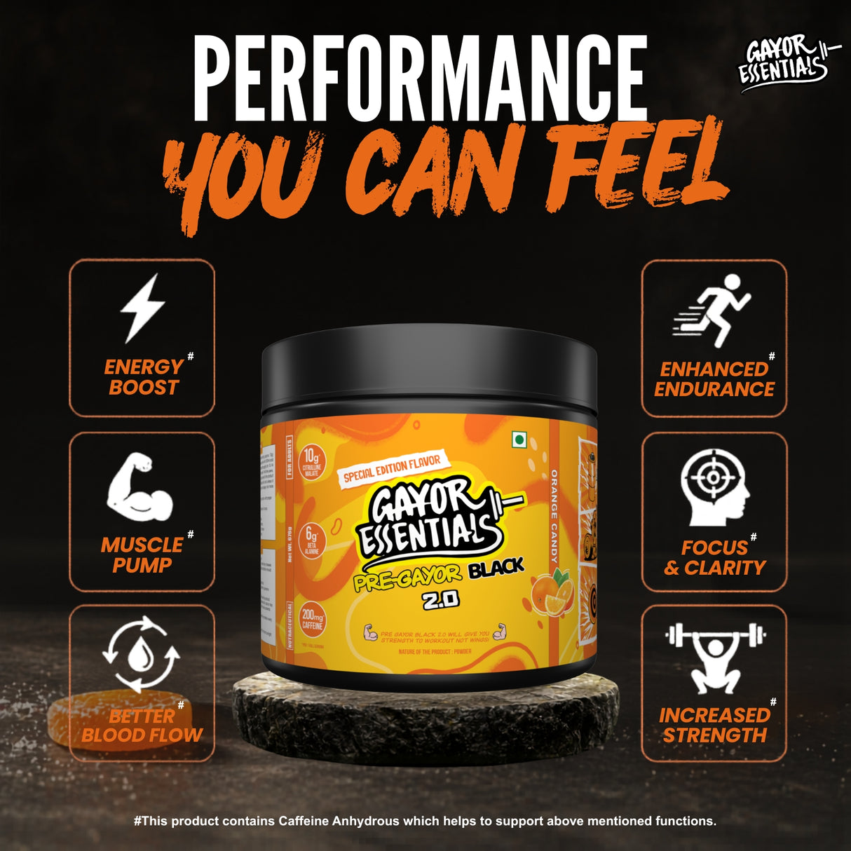 Gayor Essentials Pre Gayor Black 2.0 Pre-Workout Powder 676g | 200mg Caffeine