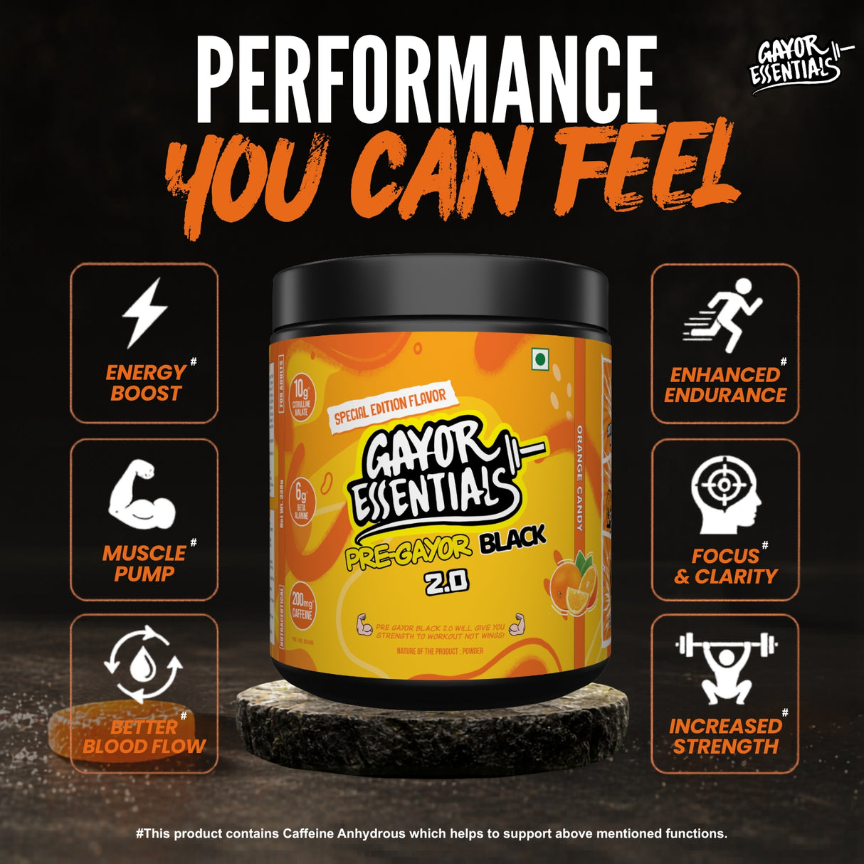Gayor Essentials Pre Gayor Black 2.0 Pre-Workout Powder 338g | 200mg Caffeine