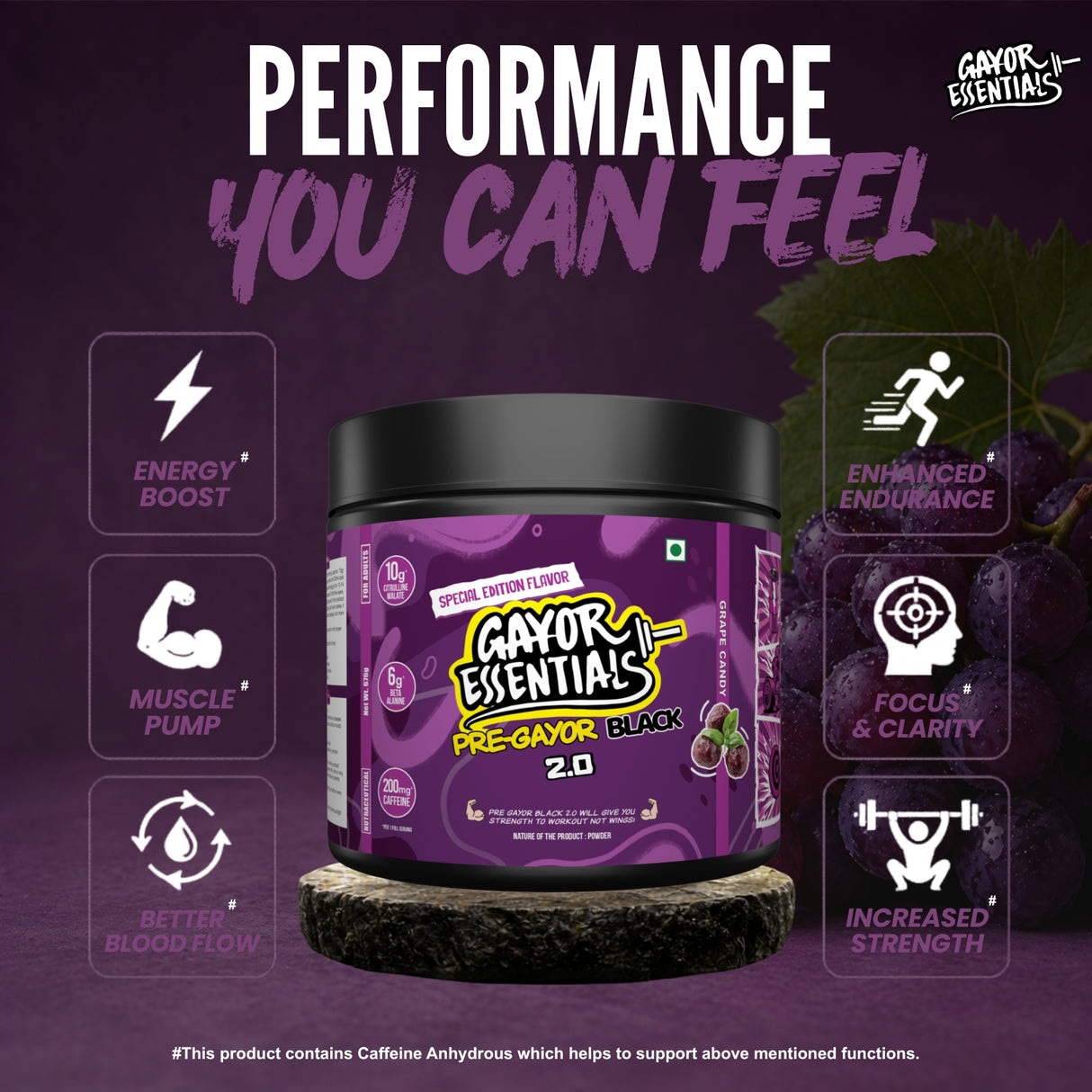Gayor Essentials Pre Gayor Black 2.0 Pre-Workout Powder 676g | 200mg Caffeine