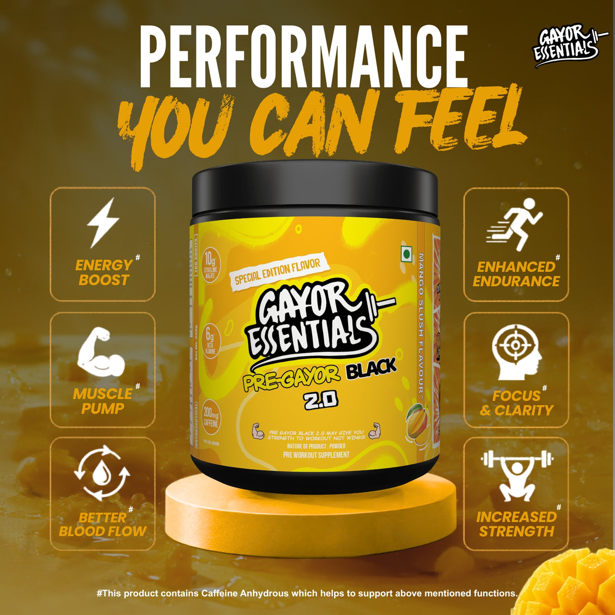 Gayor Essentials Pre Gayor Black 2.0 Pre-Workout Powder 338g | 200mg Caffeine