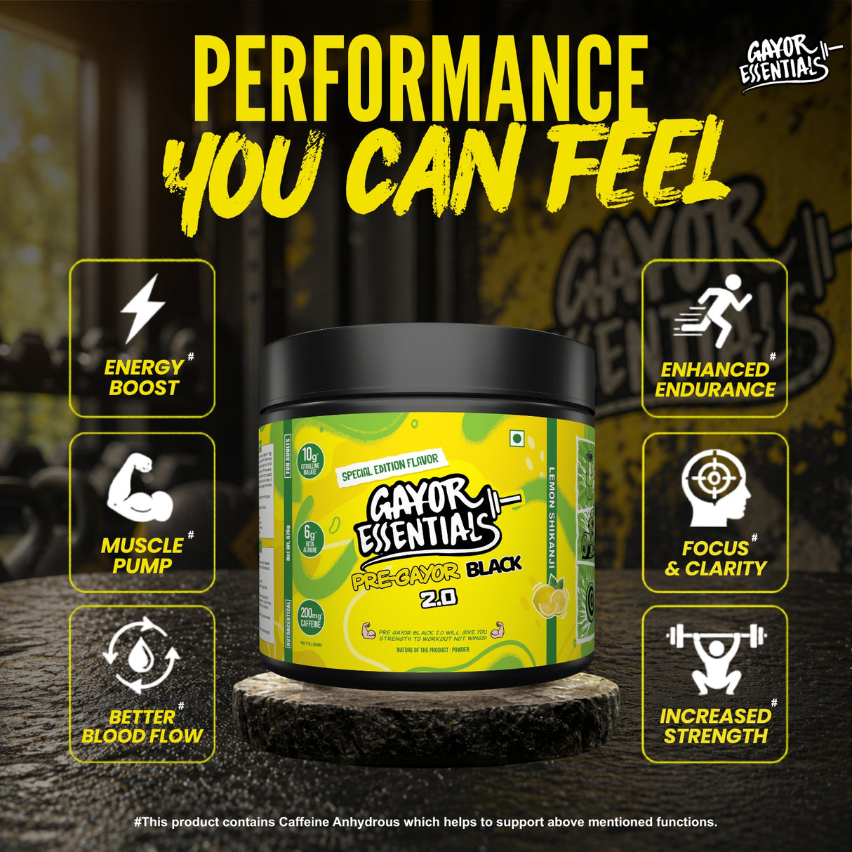 Gayor Essentials Pre Gayor Black 2.0 Pre-Workout Powder 676g | 200mg Caffeine