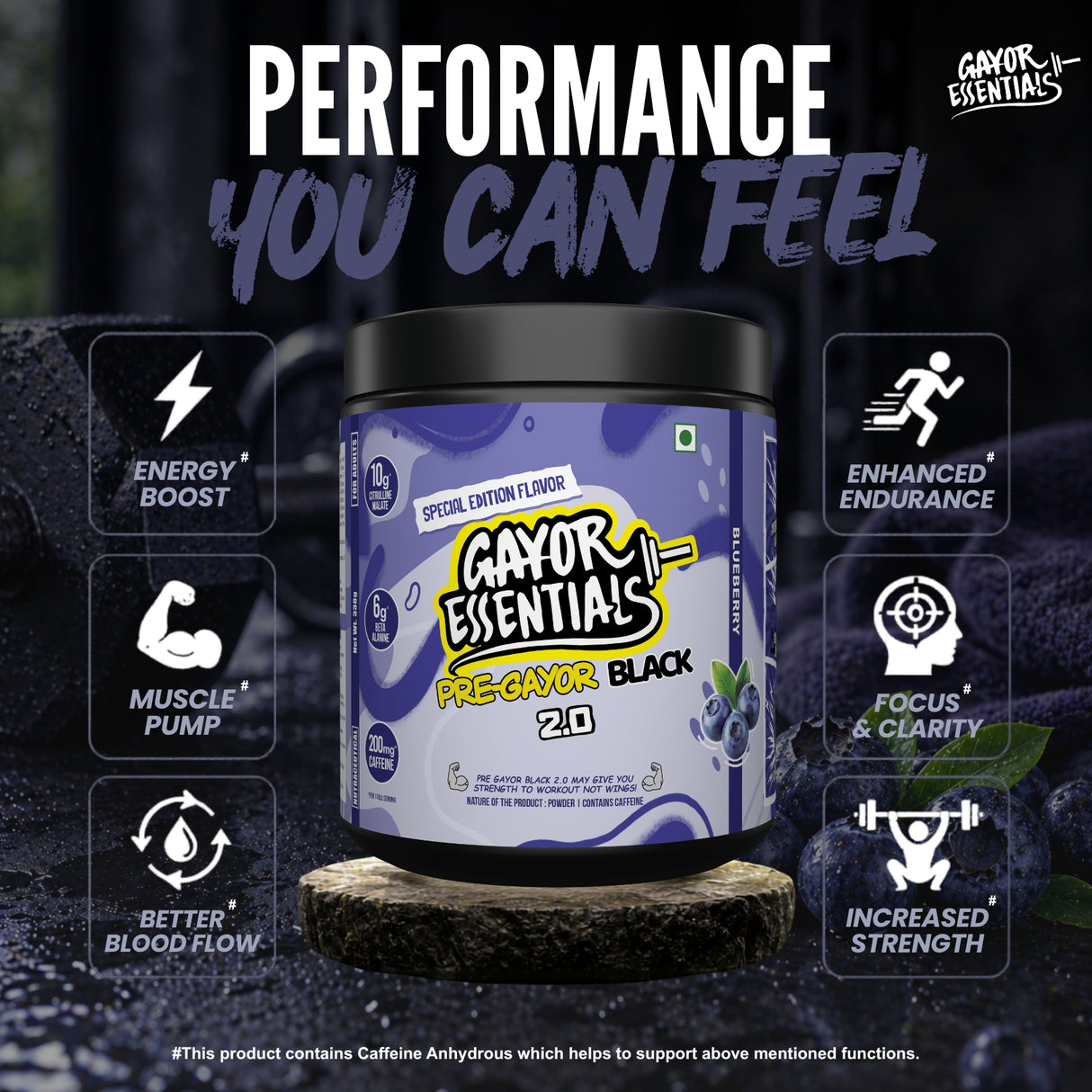 Gayor Essentials Pre Gayor Black 2.0 Pre-Workout Powder 338g | 200mg Caffeine