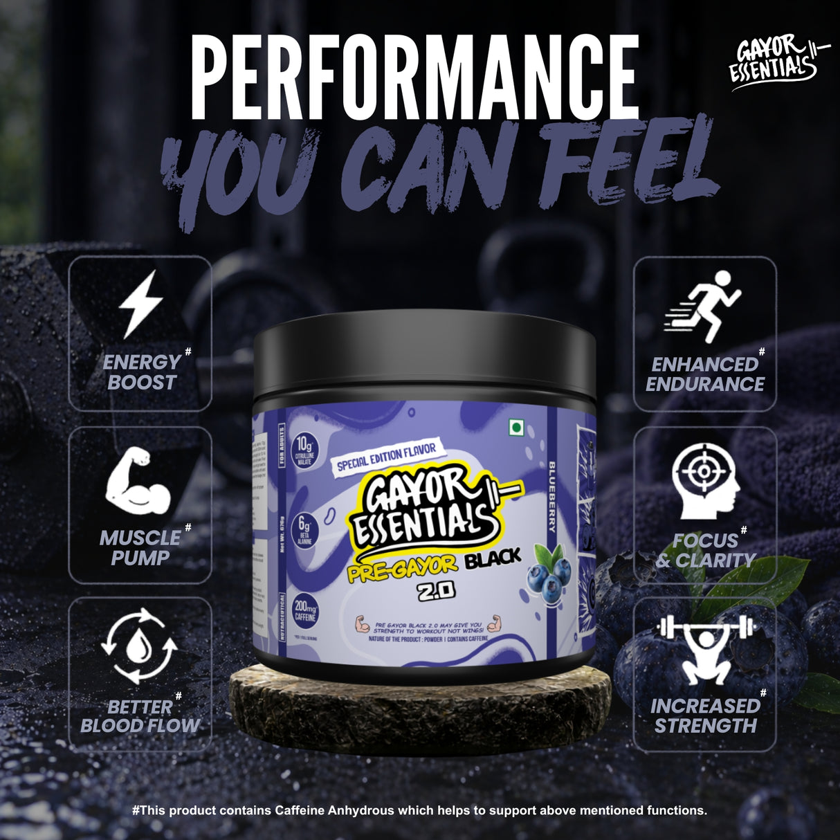 Gayor Essentials Pre Gayor Black 2.0 Pre-Workout Powder 676g | 200mg Caffeine