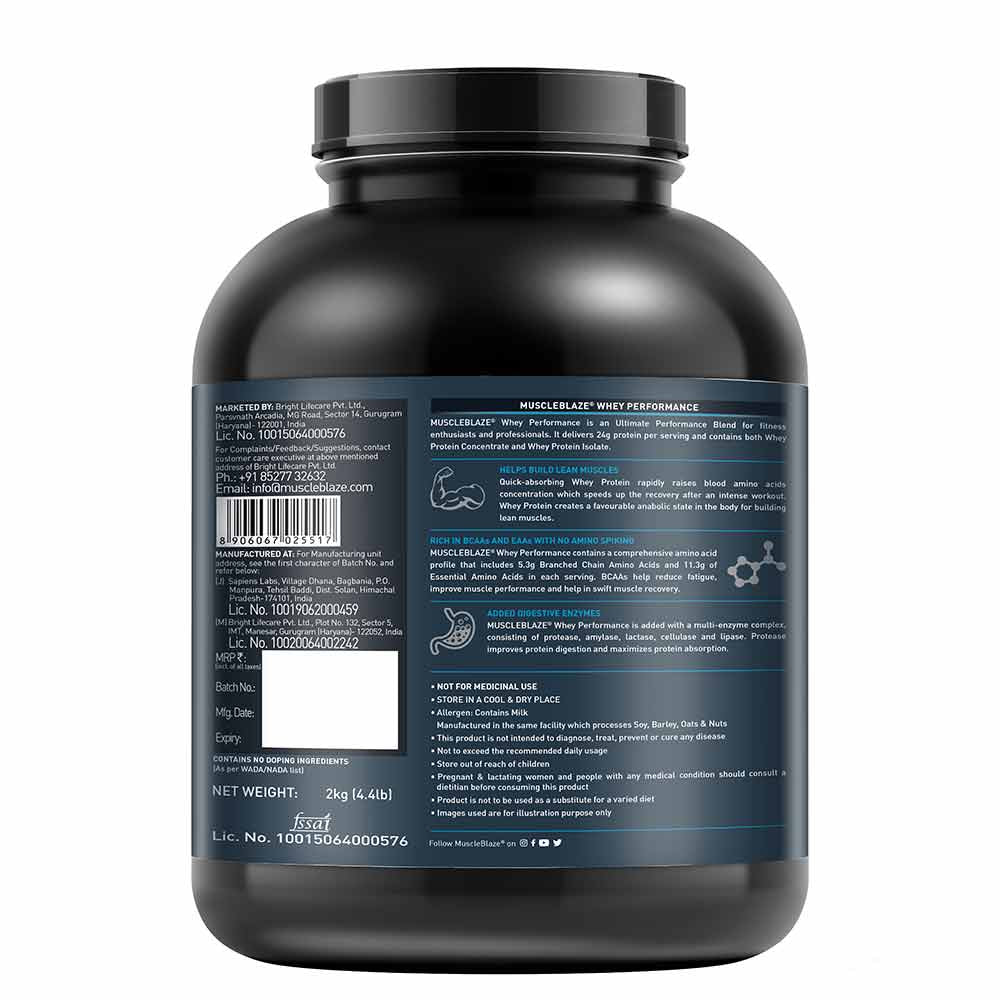 MuscleBlaze Whey Performance (70%) Protein, 4.4 Lbs - Nutristar