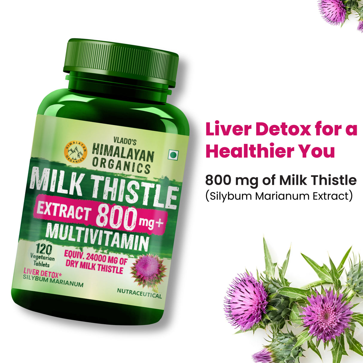 Vlado's Himalayan Organics, Milk Thistle Extract, 800mg - 120 Veg Tablets